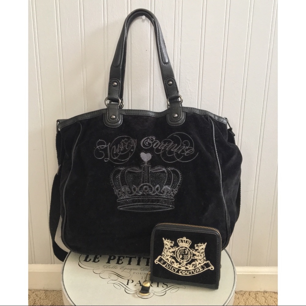 Juicy Couture Black Crown Purse & Wallet Bundle